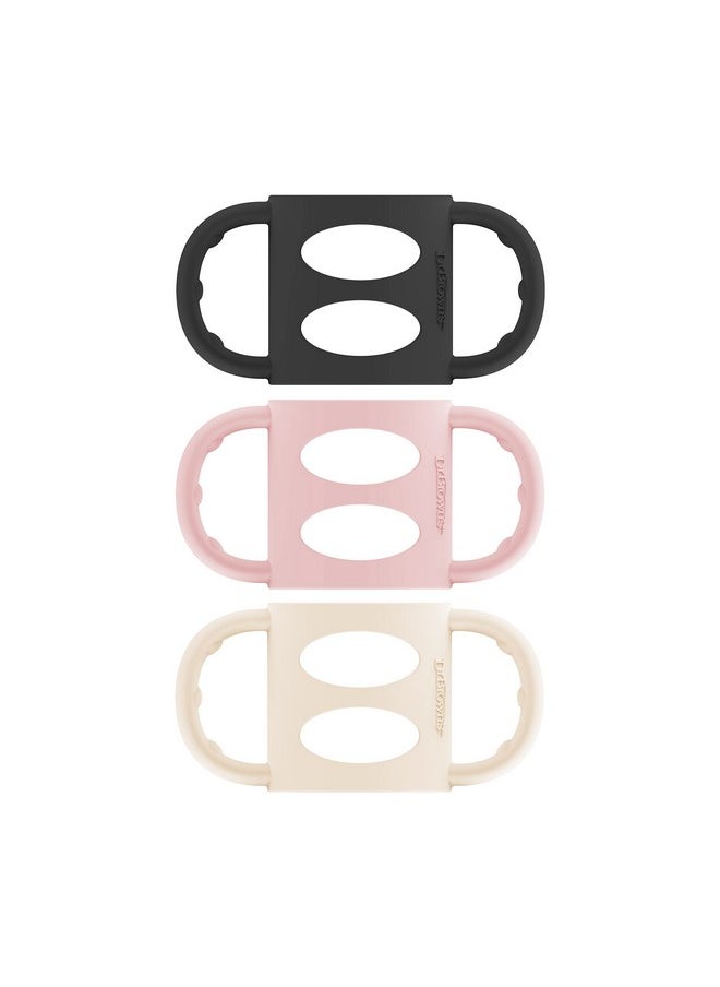 Dr. Brown’s Milestones 100% Silicone Baby Bottle Handles, Narrow, Black, Light Pink, Ecru, 3 Pack, 4m+