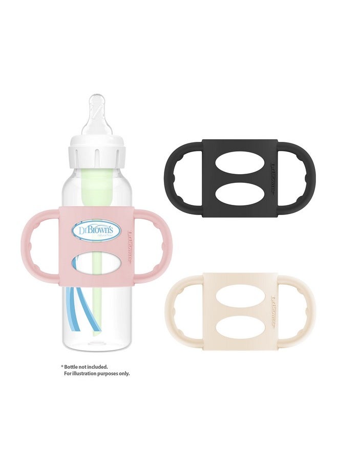 Dr. Brown’s Milestones 100% Silicone Baby Bottle Handles, Narrow, Black, Light Pink, Ecru, 3 Pack, 4m+