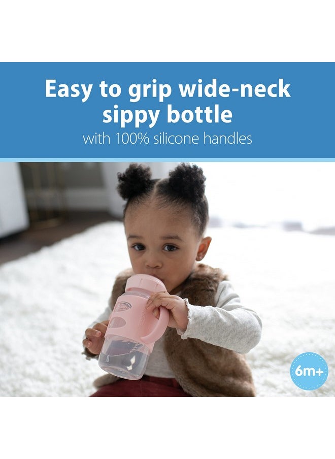 Dr. Brown's Milestones Wide-Neck Sippy Spout Bottle with 100% Silicone Handles, Easy-Grip Handles with Soft Sippy Spout, 9oz/270mL, Light-Pink & Ecru, 2-Pack, 6m+