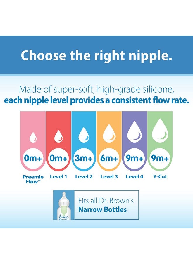 Dr. Brown’s Natural Flow Y-Cut Narrow Baby Bottle Silicone Nipple, Ideal for Thicker Liquids, 9m+, 100% Silicone Bottle Nipple, 6 Count