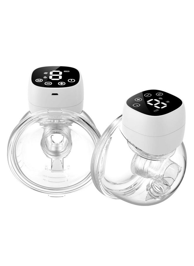 Hands Free Breast Pump, Wearable Breast Pump, Portable Breastfeeding Pump, Wireless Electric Breast Pump, 3 Modes & 9 Levels, Low Noise, 24mm Flange, LED Display - 2 Pack White