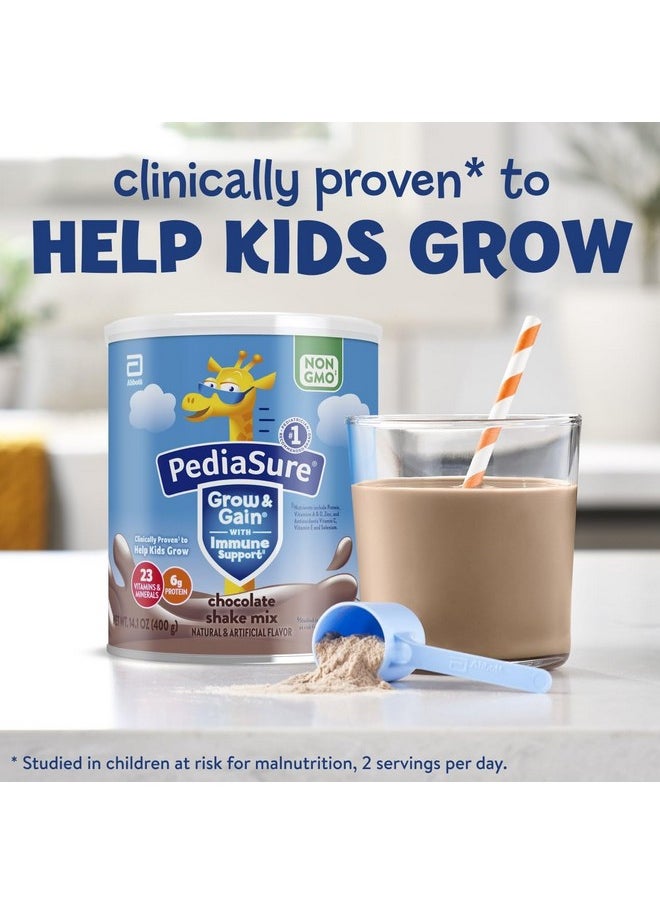 PediaSure Grow & Gain With Immune Support Shake Mix Powder, 23 Vitamins & Minerals, 6g Protein, Helps Kids Catch Up On Growth, Non-GMO, Gluten-Free, Chocolate, 14.1 oz Can, Pack of 6-48 Servings