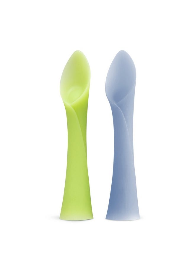 Olababy 100% Silicone Soft-Tip Training Spoon for Baby Led Weaning 2pack (Kiwi/Blueberry)