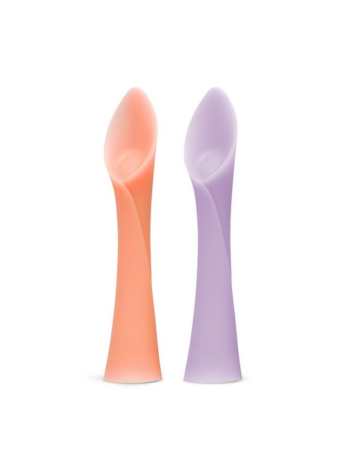 Olababy 100% Silicone Soft-Tip Training Spoon for Baby Led Weaning 2pack (Coral/Lilac)