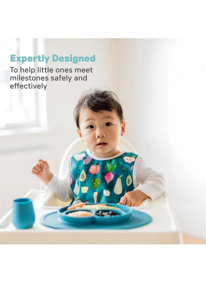 ezpz Mini Mat for 12 Months+ (Blue) - 100% Silicone Baby Plates with Suction and Built-in Placemat for Infants + Toddlers - Baby Led Weaning - for Highchair, Dining Table and Travel