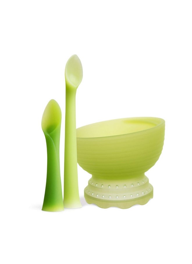 Olababy 3 Piece Parent Led and Baby Led Weaning First Feeding Set, Includes Training Spoon, Feeding Spoon and Steambowl