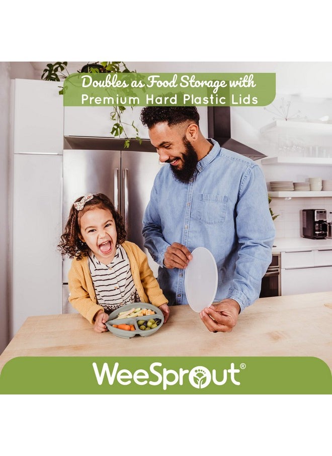 WeeSprout Suction Plates with Lids for Babies & Toddlers - 100% Silicone, Dinnerware Stays Put, Divided Design for Picky Eaters, Microwave & Dishwasher Friendly, 3 Pack