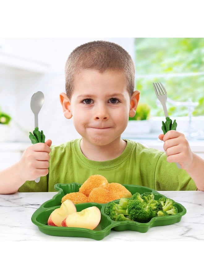 Funwares Engaging Green T-Rex Dinosaur Themed Kids' Dinnerware Set: Durable, Divided Plate, Ideal for Picky Eaters, Educational Mealtime, Easy Cleaning, Gift for Toddlers