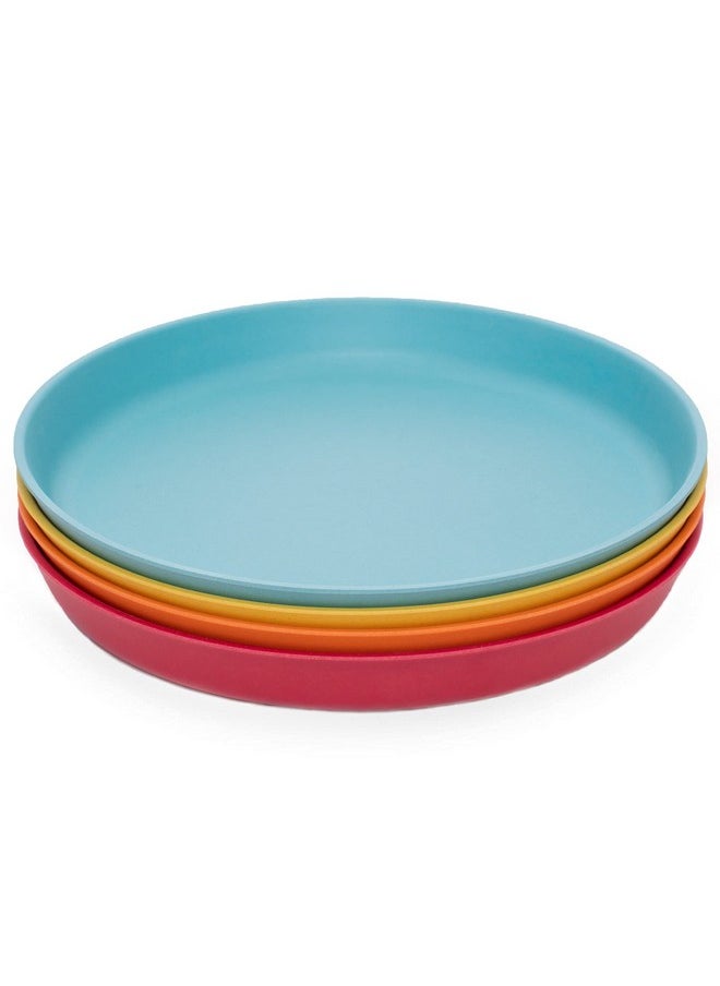 WeeSprout Bamboo Plates, Set of 4, Kid-Sized Bamboo Kids Plates, Dishwasher Safe Bamboo Plates for Kids (Blue, Yellow, Orange, & Red)