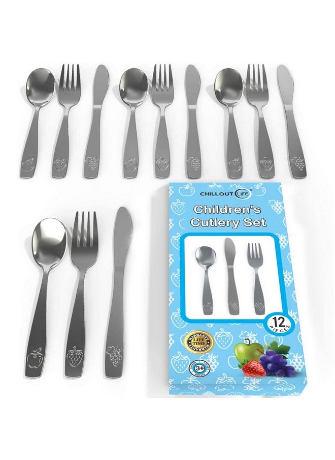 12 Piece Stainless Steel Kids Silverware Set - Child and Toddler Safe Flatware - Kids Utensil Set - Metal Kids Cutlery Set Includes 4 Small Kids Spoons, 4 Forks & 4 Knives