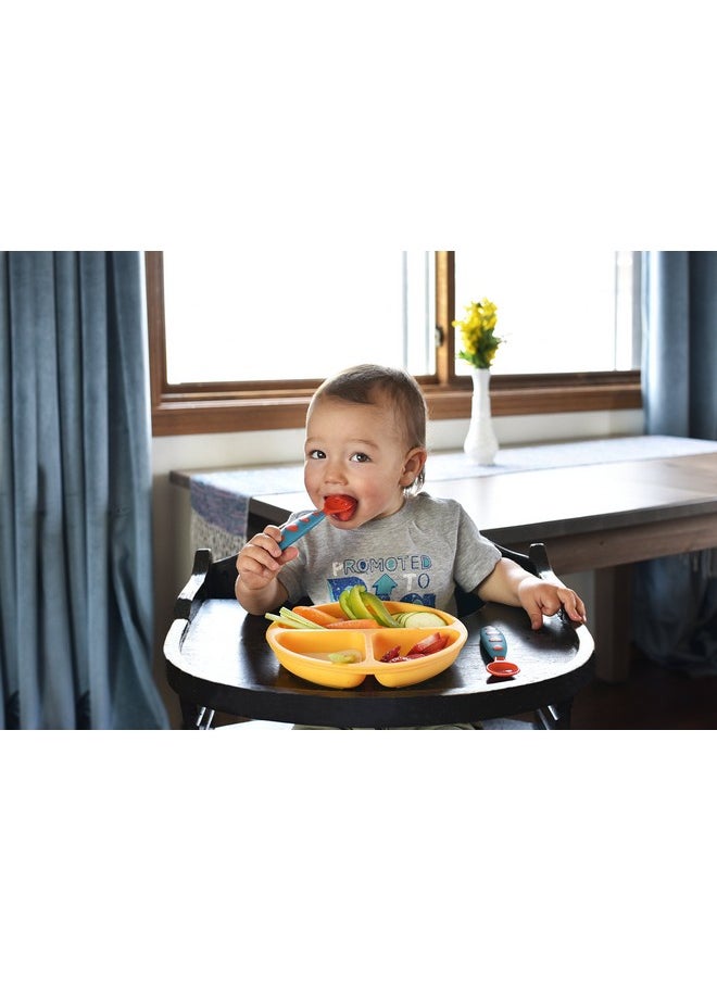 PandaEar Divided Unbreakable Silicone Baby and Toddler Plates - 3 Pack - Non-Slip - Dishwasher and Microwave Safe - Silicone (Blue Green Yellow)