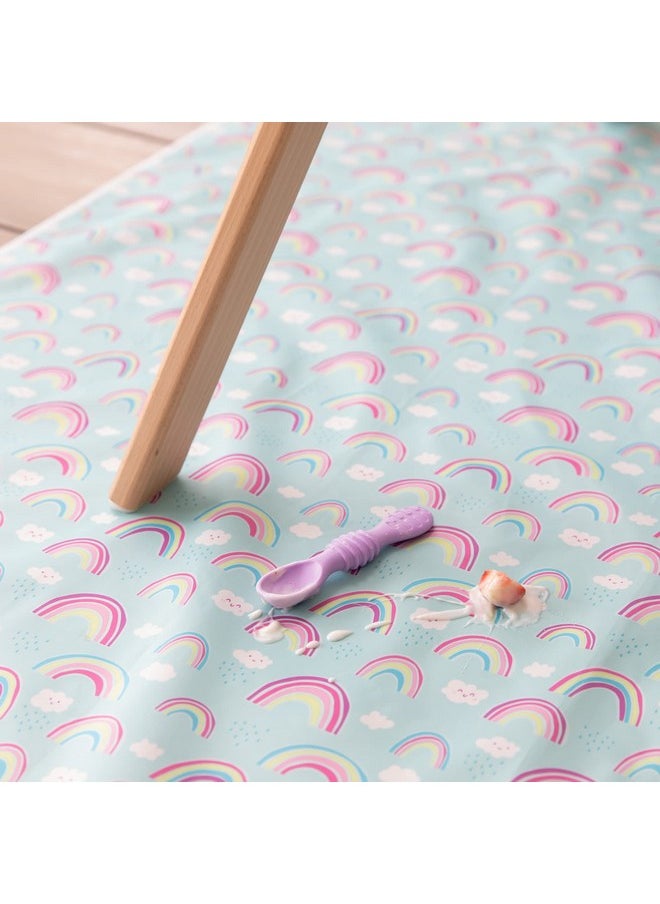 Bumkins Baby Splat Mat for Under High Chair, Babies Toddlers Eating Mess Mat, Waterproof Reusable Cloth for Arts and Crafts, Playtime Mat for Kids, Floors or Tables, Fabric 42inx42in, Rainbows Blue