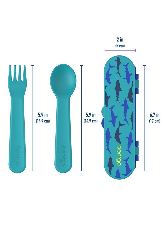 Bentgo Kids Utensil Set - Reusable Plastic Fork, Spoon & Storage Case - BPA-Free Materials, Easy-Grip Handles, Dishwasher Safe - Ideal for School Lunch, Travel, & Outdoors (Shark)