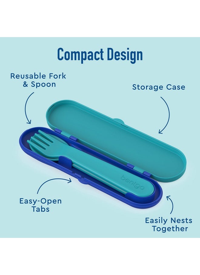 Bentgo Kids Utensil Set - Reusable Plastic Fork, Spoon & Storage Case - BPA-Free Materials, Easy-Grip Handles, Dishwasher Safe - Ideal for School Lunch, Travel, & Outdoors (Shark)