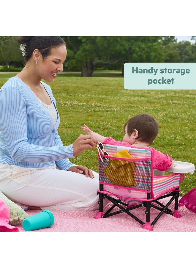 Bright Starts Disney Minnie Mouse Pop 'N Sit Portable Booster, Indoor/Outdoor Use, Floor Seat with Feeding Tray, 6 Mos - 3 Yrs