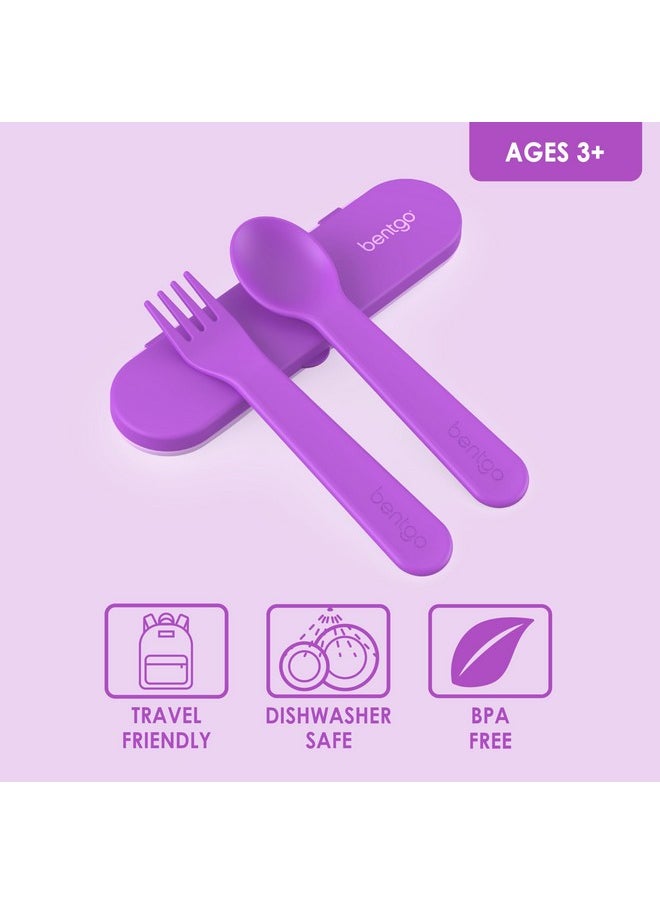 Bentgo Kids Utensil Set - Reusable Plastic Fork, Spoon & Storage Case - BPA-Free Materials, Easy-Grip Handles, Dishwasher Safe - Ideal for School Lunch, Travel, & Outdoors (Purple)