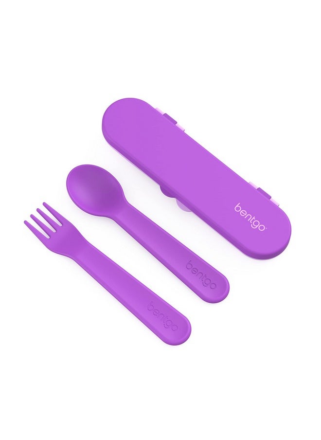 Bentgo Kids Utensil Set - Reusable Plastic Fork, Spoon & Storage Case - BPA-Free Materials, Easy-Grip Handles, Dishwasher Safe - Ideal for School Lunch, Travel, & Outdoors (Purple)