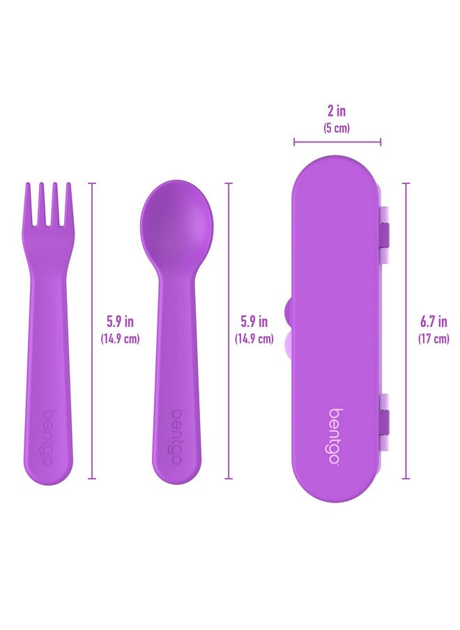 Bentgo Kids Utensil Set - Reusable Plastic Fork, Spoon & Storage Case - BPA-Free Materials, Easy-Grip Handles, Dishwasher Safe - Ideal for School Lunch, Travel, & Outdoors (Purple)