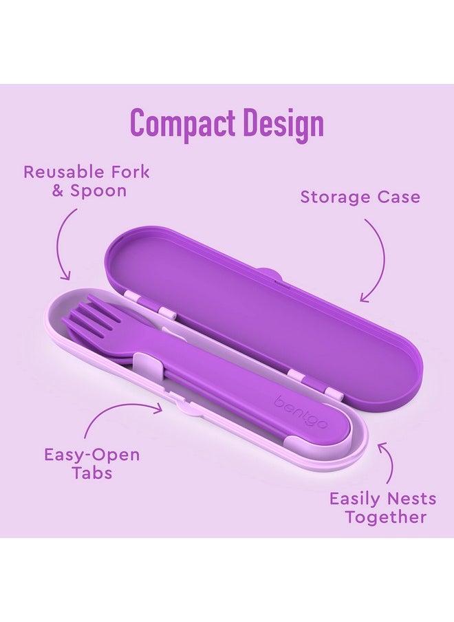 Bentgo Kids Utensil Set - Reusable Plastic Fork, Spoon & Storage Case - BPA-Free Materials, Easy-Grip Handles, Dishwasher Safe - Ideal for School Lunch, Travel, & Outdoors (Purple)