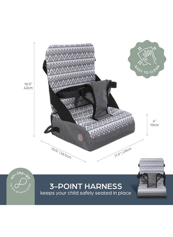 Dreambaby Grab ‘N Go Travel Booster Seat with Built-in Storage Space, Portable Highchair Booster Seat for Tables, High-Back Seat and Foldable for Baby Travel, Secured with a 3-Point Harness, Grey