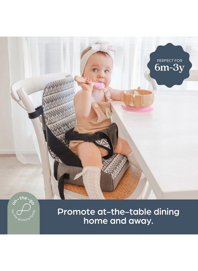 Dreambaby Grab ‘N Go Travel Booster Seat with Built-in Storage Space, Portable Highchair Booster Seat for Tables, High-Back Seat and Foldable for Baby Travel, Secured with a 3-Point Harness, Grey