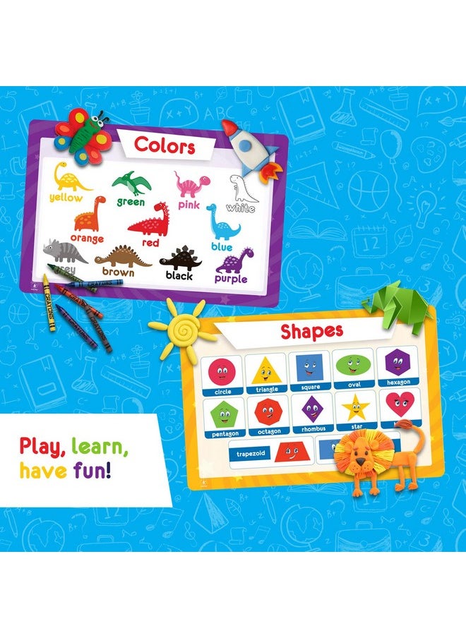 Simply Magic 5 Placemats for Kids - Kids Placemats Non Slip, Washable Reusable Toddler Placemats, Educational Placemats: Alphabet ABC, Shapes, Colors, Numbers, Solar System, Plastic Placemats for Kids