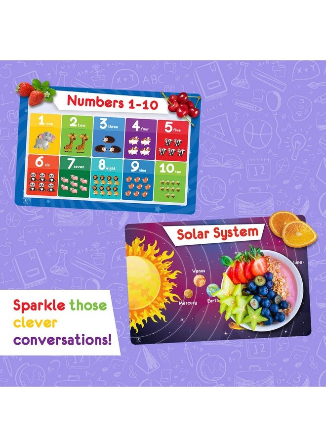 Simply Magic 5 Placemats for Kids - Kids Placemats Non Slip, Washable Reusable Toddler Placemats, Educational Placemats: Alphabet ABC, Shapes, Colors, Numbers, Solar System, Plastic Placemats for Kids