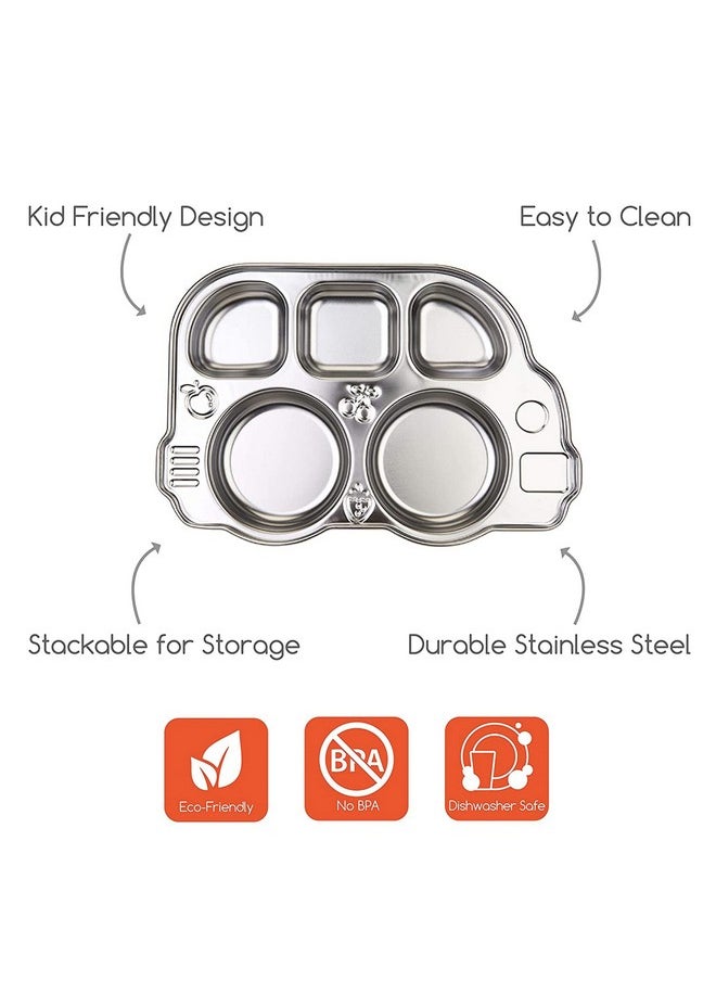 Innobaby Stainless Bus Plate, The Original, Rust Free, Safe Divided Platter, Mom Invented Fun Shape Plate Din Din SMART for Babies, Toddlers and Kids, BPA Free Plate