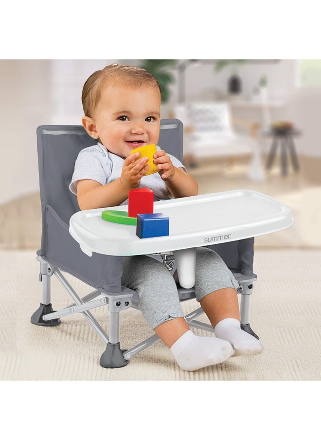Summer by Bright Starts Pop 'N Sit Portable Booster Chair, Floor Seat, Indoor/Outdoor Use, Compact Fold, Grey, 6 Mos - 3 Yrs