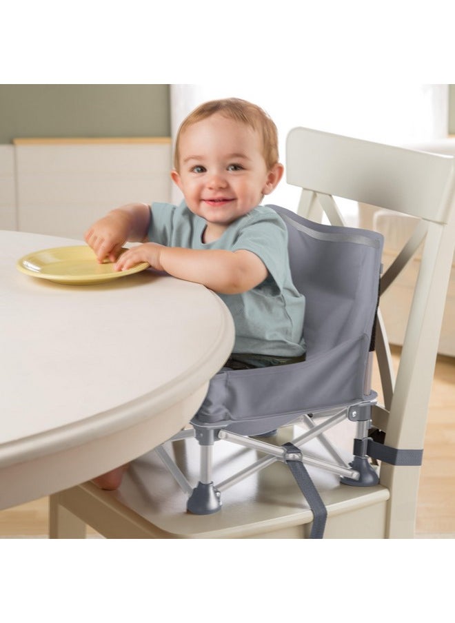 Summer by Bright Starts Pop 'N Sit Portable Booster Chair, Floor Seat, Indoor/Outdoor Use, Compact Fold, Grey, 6 Mos - 3 Yrs