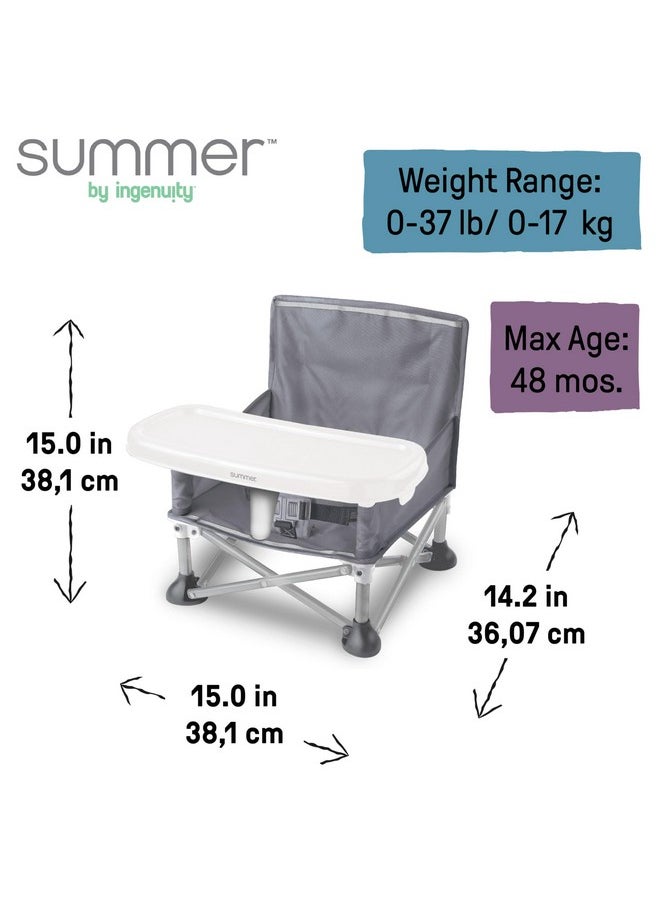 Summer by Bright Starts Pop 'N Sit Portable Booster Chair, Floor Seat, Indoor/Outdoor Use, Compact Fold, Grey, 6 Mos - 3 Yrs