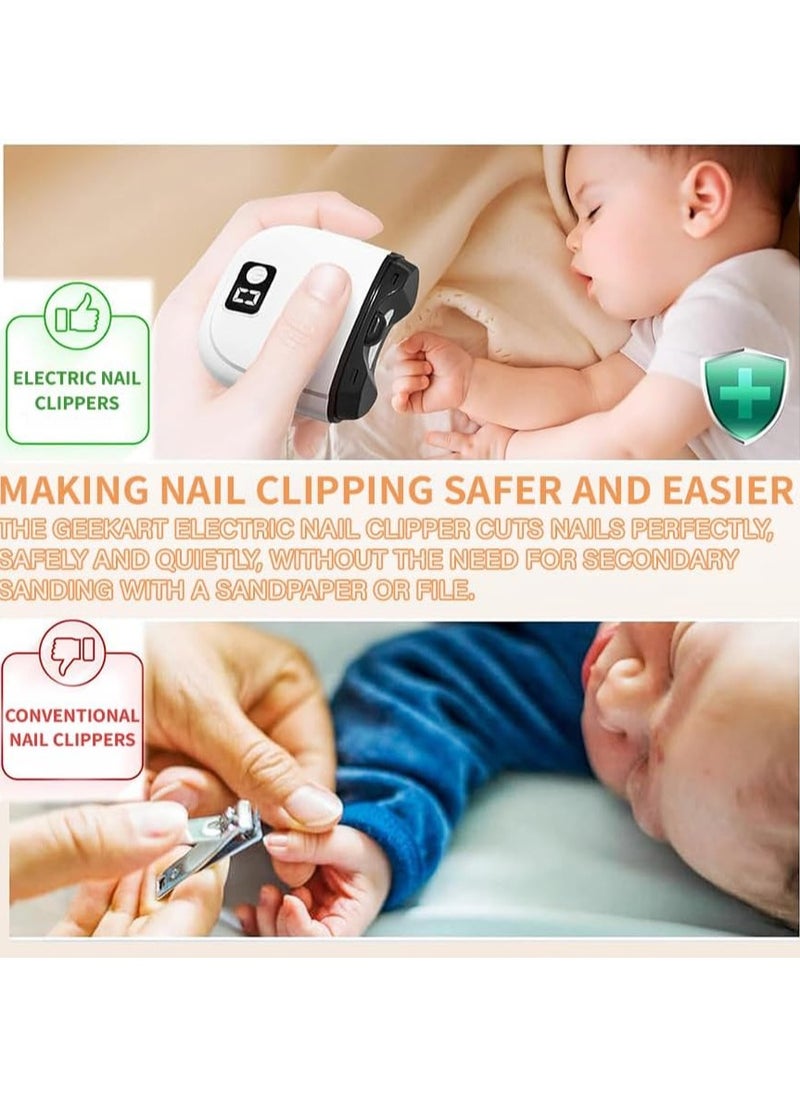 GEEEKART Electric Nail Clipper 2-in-1 with 3 Speeds Nail Clipper Electric With LED Light Type-C Charging Ultra Lightweight Low Noise Easy Elderly Children Children Chamfered Nail Clippers Included