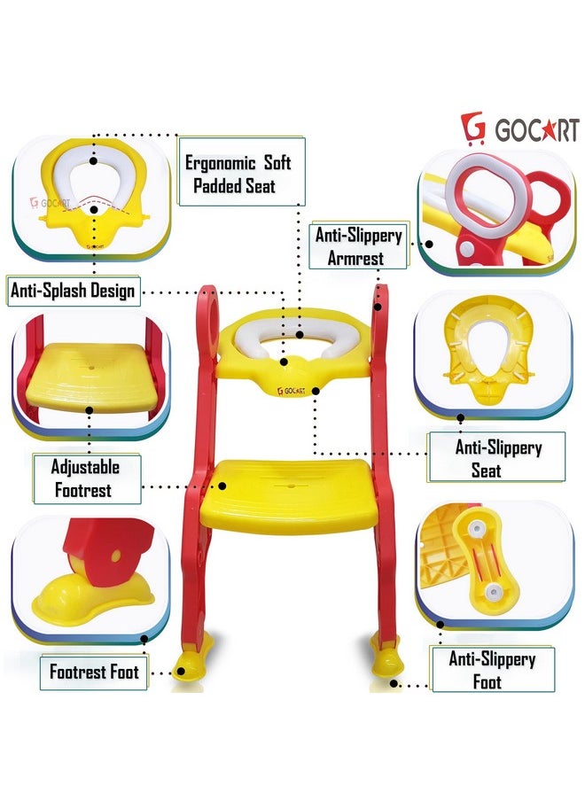 Gocart with G Logo Foldable Baby Potty Trainer Chair Seat with Step Ladder(Red) - Plastic
