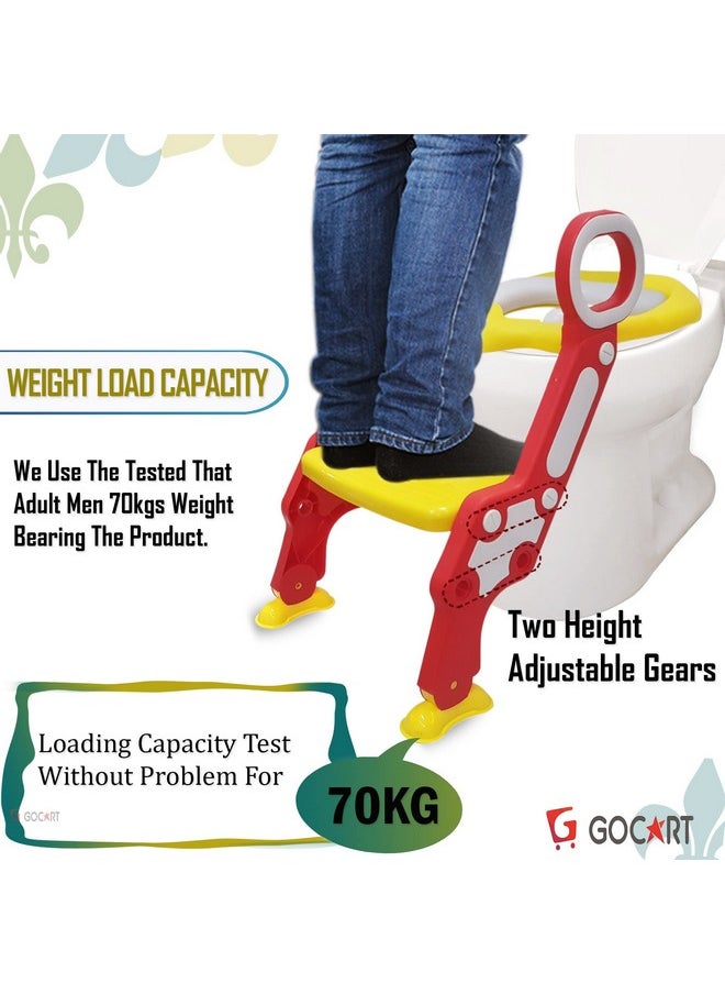 Gocart with G Logo Foldable Baby Potty Trainer Chair Seat with Step Ladder(Red) - Plastic