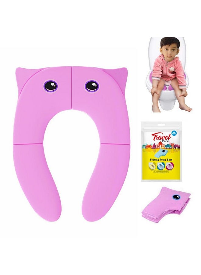 TECHHARK® Baby Potty Training Toilet Seat for Boys And Girls Kids, Non-Slip with Splash Guard, Fits Round & Oval Toilets, (TRAVEL PINK)