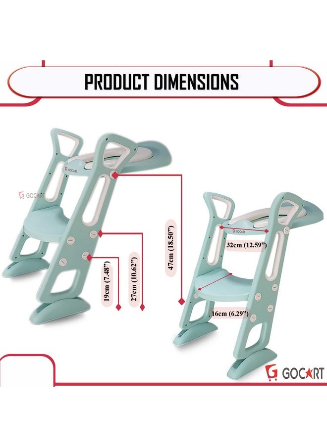 GOCART WITH G LOGO Adjustable Toilet Training Seat with Sturdy Non-Slip Wide Step and Soft Cushion for Baby (Mint Green)