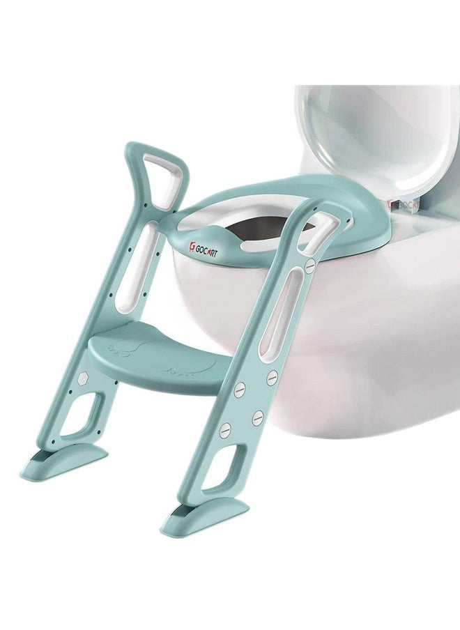 GOCART WITH G LOGO Adjustable Toilet Training Seat with Sturdy Non-Slip Wide Step and Soft Cushion for Baby (Mint Green)
