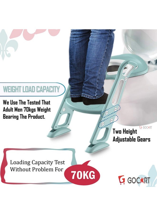 GOCART WITH G LOGO Adjustable Toilet Training Seat with Sturdy Non-Slip Wide Step and Soft Cushion for Baby (Mint Green)