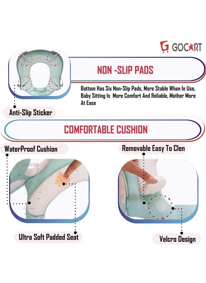 GOCART WITH G LOGO Adjustable Toilet Training Seat with Sturdy Non-Slip Wide Step and Soft Cushion for Baby (Mint Green)