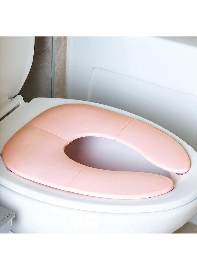 INOVERA Portable Folding Baby Toilet Seat - Kids Potty Training Seats for 0.5 to 5 years Child Toddler - Fits All Western Toilets - Non-Slip Suction Cups - Includes Free Travel Bag (Baby Pink)