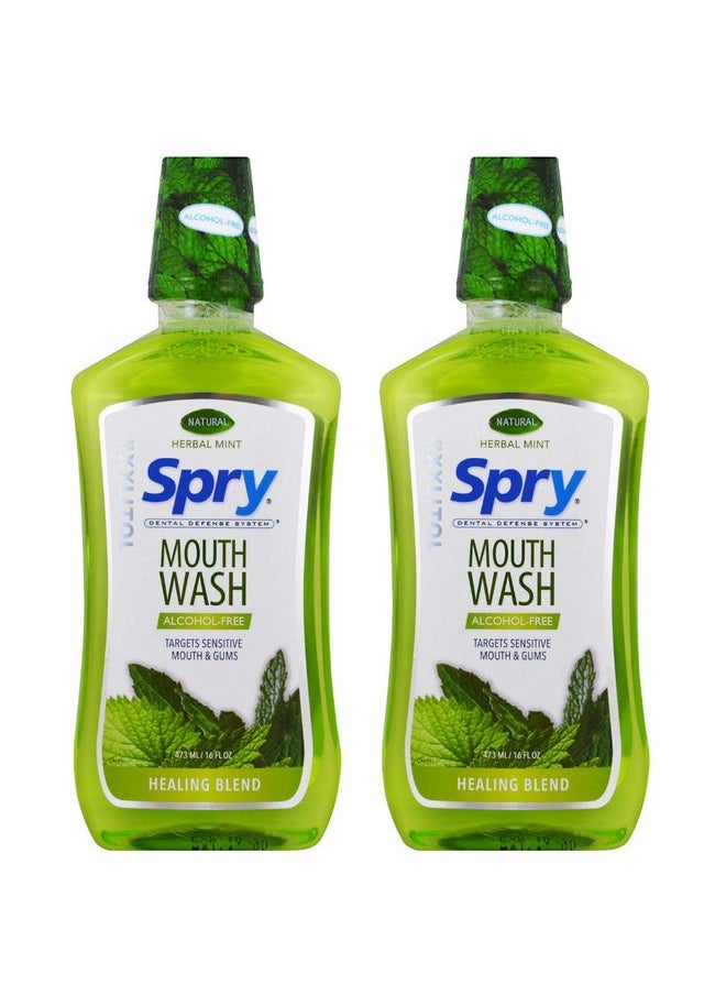 Spry Xylitol Mouthwash Fluoride Free with Enamel Support, Gentle, Natural Healing Herbal Mint - 16 fl oz (Pack of 2)