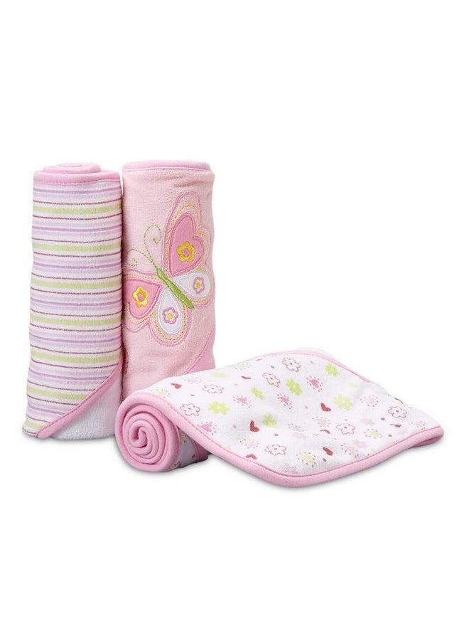 Spasilk Baby 3 Pack Soft Terry Hooded Towel Set for Newborn Boys and Girls, 26x30 Inch, Pink Butterfly, (301-007)