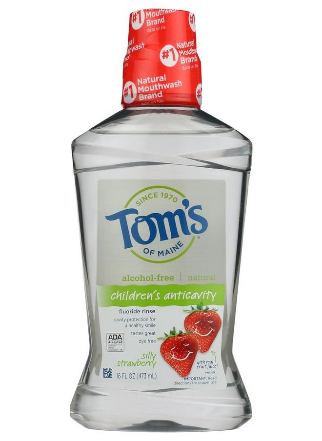 Tom's of Maine Children's Anticavity Fluoride Rinse Mouthwash, Silly Strawberry, 16 Fl Oz (Pack of 6) (Packaging May Vary)