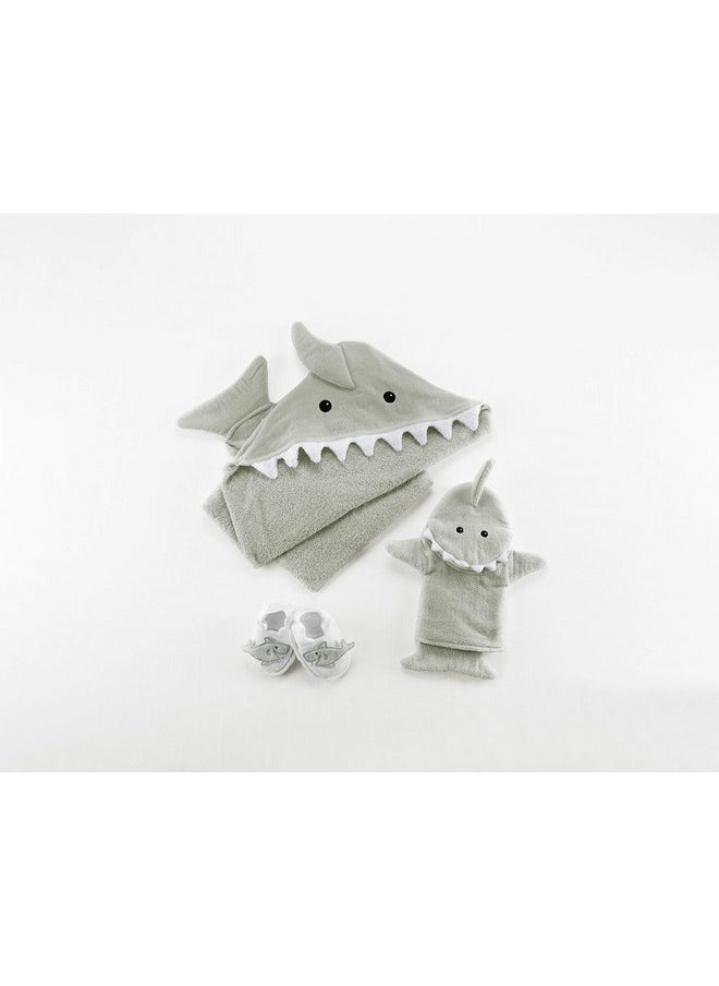Baby Aspen Baby Girls 4pc Bath Time Gift Set Hooded Towel, Gray, Gray Shark US