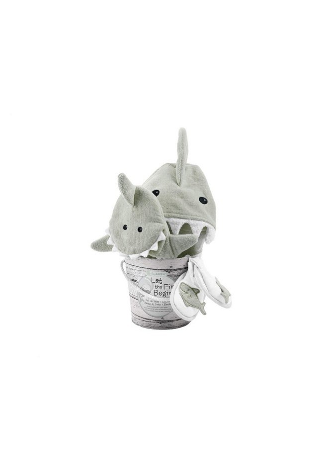 Baby Aspen Baby Girls 4pc Bath Time Gift Set Hooded Towel, Gray, Gray Shark US