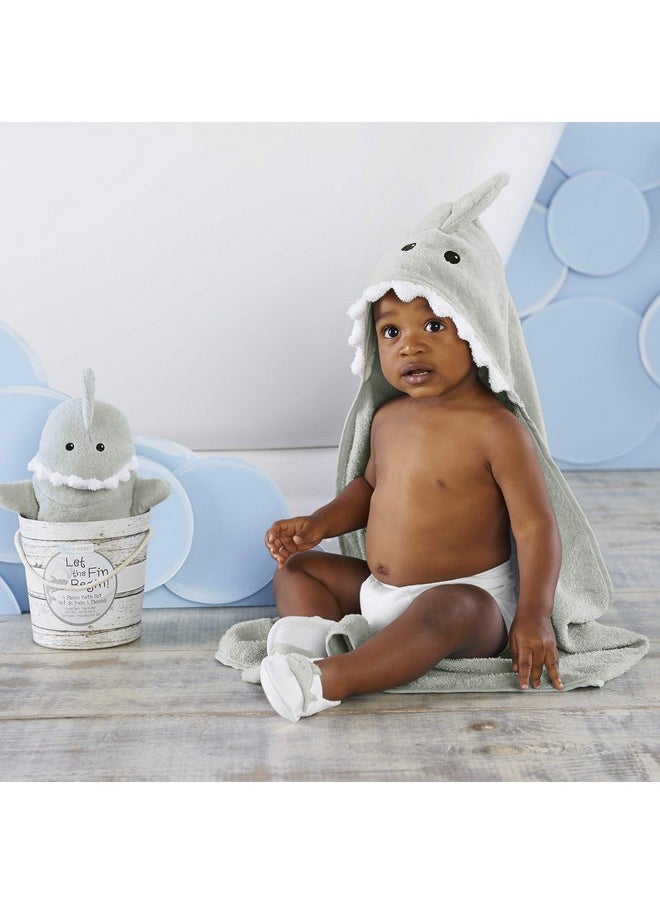 Baby Aspen Baby Girls 4pc Bath Time Gift Set Hooded Towel, Gray, Gray Shark US