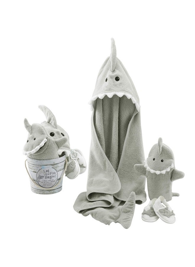 Baby Aspen Baby Girls 4pc Bath Time Gift Set Hooded Towel, Gray, Gray Shark US