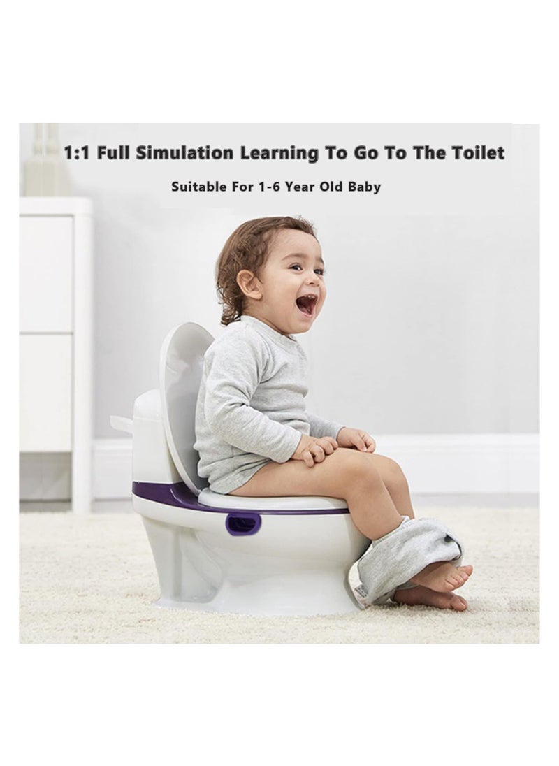 Beauenty Kid Size Potty,Realistic Potty Training Toilet Looks and Feels Like an Adult Toilet - Potty Training Seat for Toddlers & Kids – Easy to Empty and Clean, White/Gray, with 100pcs Bag (A)