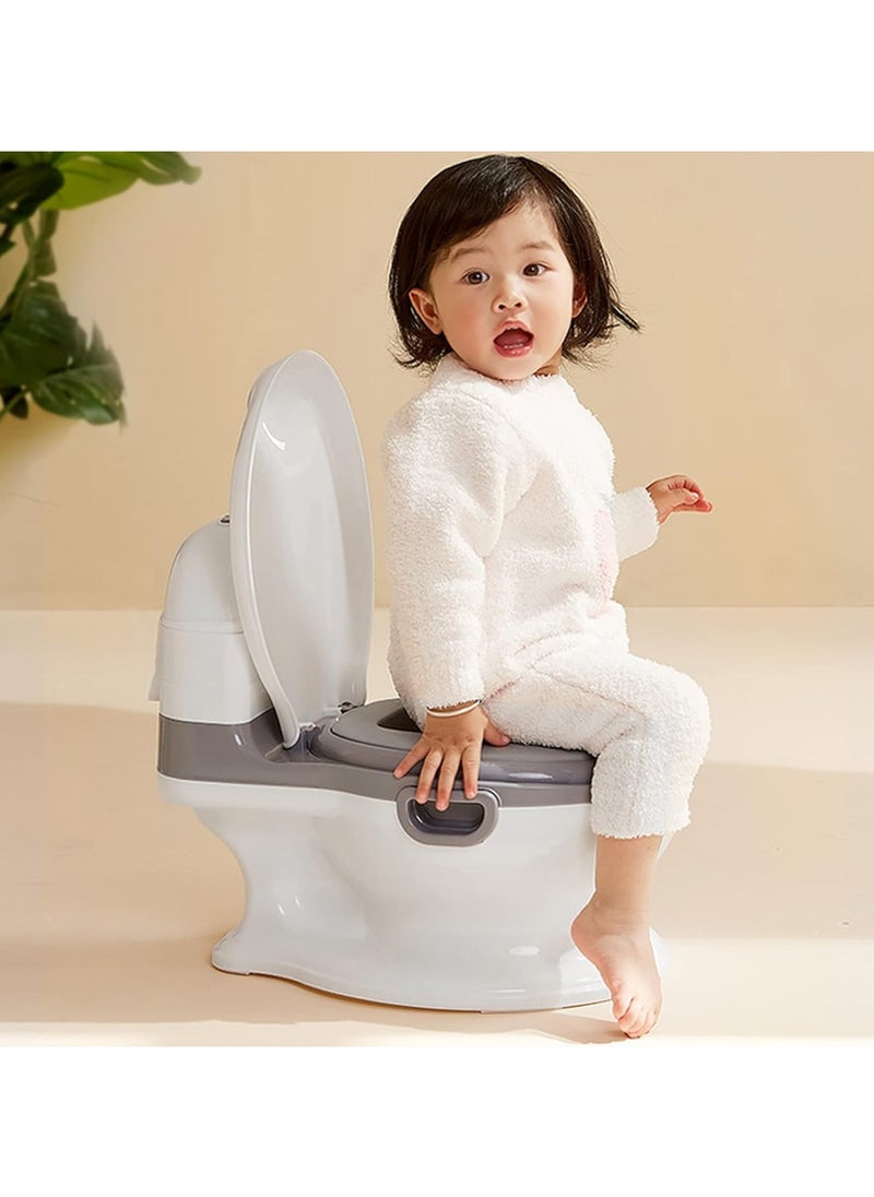 Beauenty Kid Size Potty,Realistic Potty Training Toilet Looks and Feels Like an Adult Toilet - Potty Training Seat for Toddlers & Kids – Easy to Empty and Clean, White/Gray, with 100pcs Bag (A)