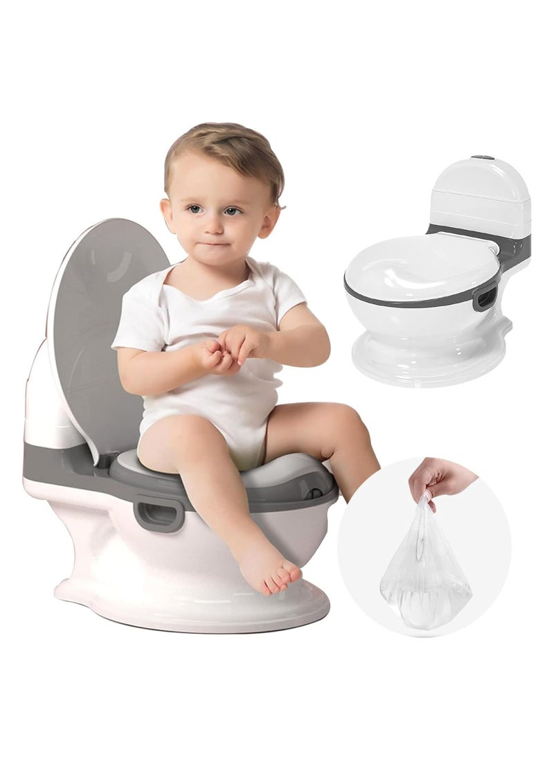 Beauenty Kid Size Potty,Realistic Potty Training Toilet Looks and Feels Like an Adult Toilet - Potty Training Seat for Toddlers & Kids – Easy to Empty and Clean, White/Gray, with 100pcs Bag (A)